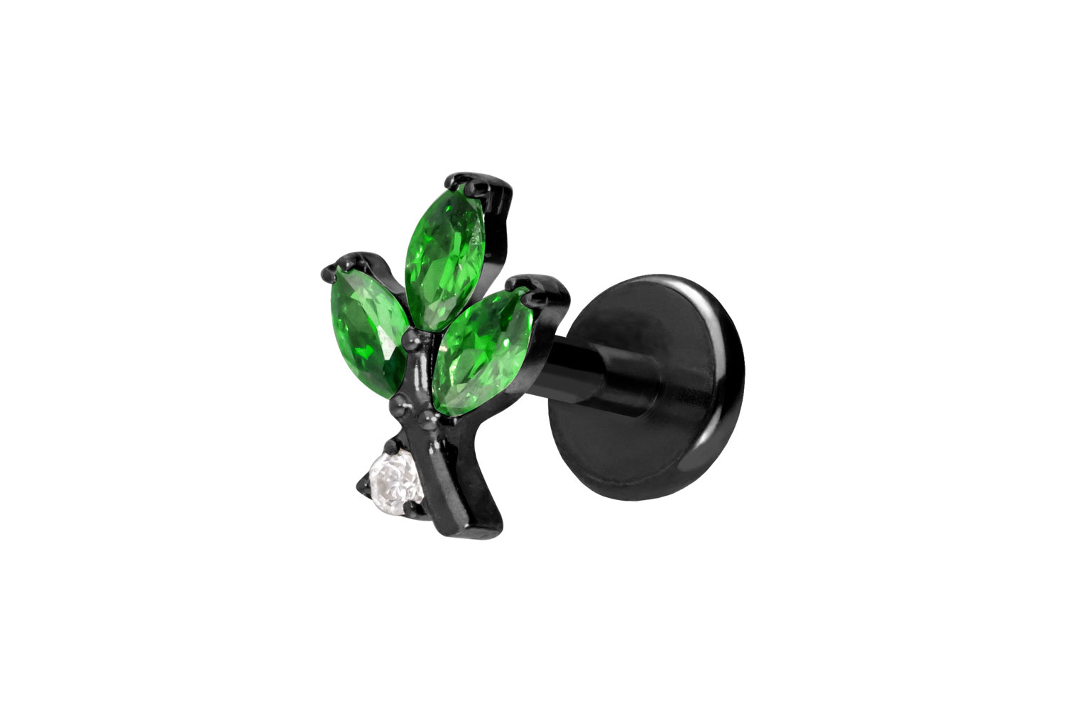 Titan Labret Piercing mit Push Fit KRISTALLZWEIG
